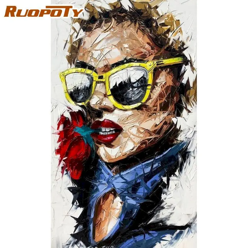 

RUOPOTY 60x7, 5 см, женская модель с солнцезащитными очками, фигурка, масляные краски, акриловый холст, для дома, спальни, стены, искусство, Pictu