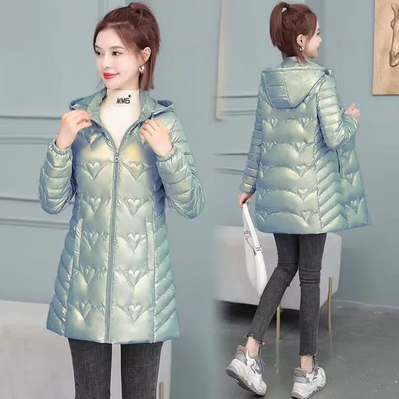 2023 New Women Down Cotton Coat Winter Jacket Female Mid Length Version Parkas Thick Warm Slim Fit Outwear Hooded Overcoat