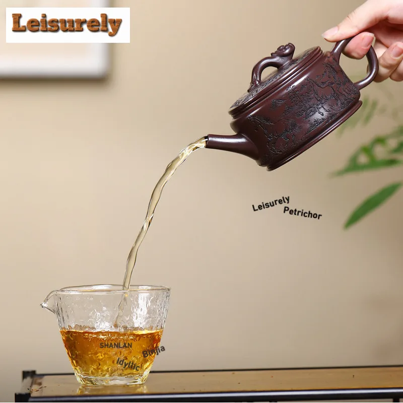 330ml Ancient Yixing Purple Clay Teapots Handmade Large Caliber Pot Raw Ore Stone Red Mud Kettle With Strainer Zisha Tea Set