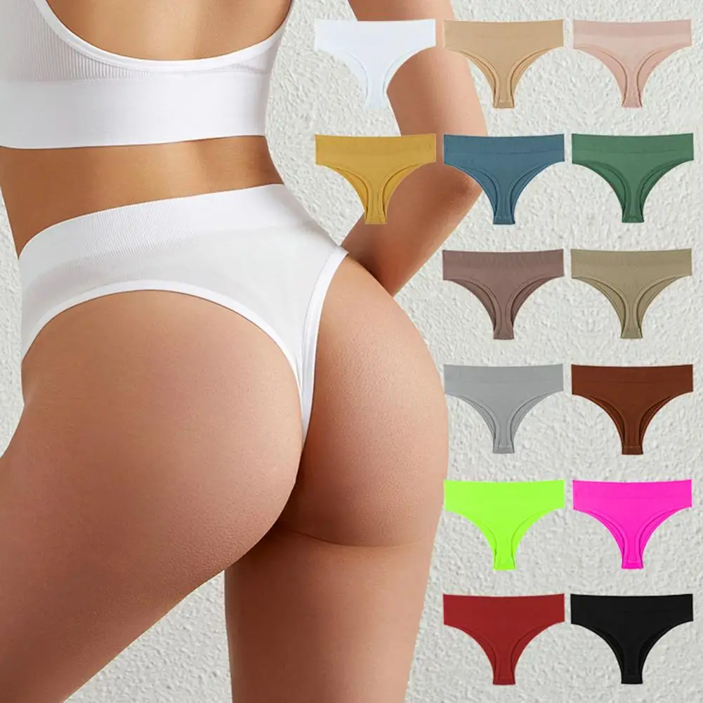 Women's Panties Seamless Ribbed Thongs Low Waist Underpants Comfortable Cotton G-strings Solid Color Underwear Female Lingerie