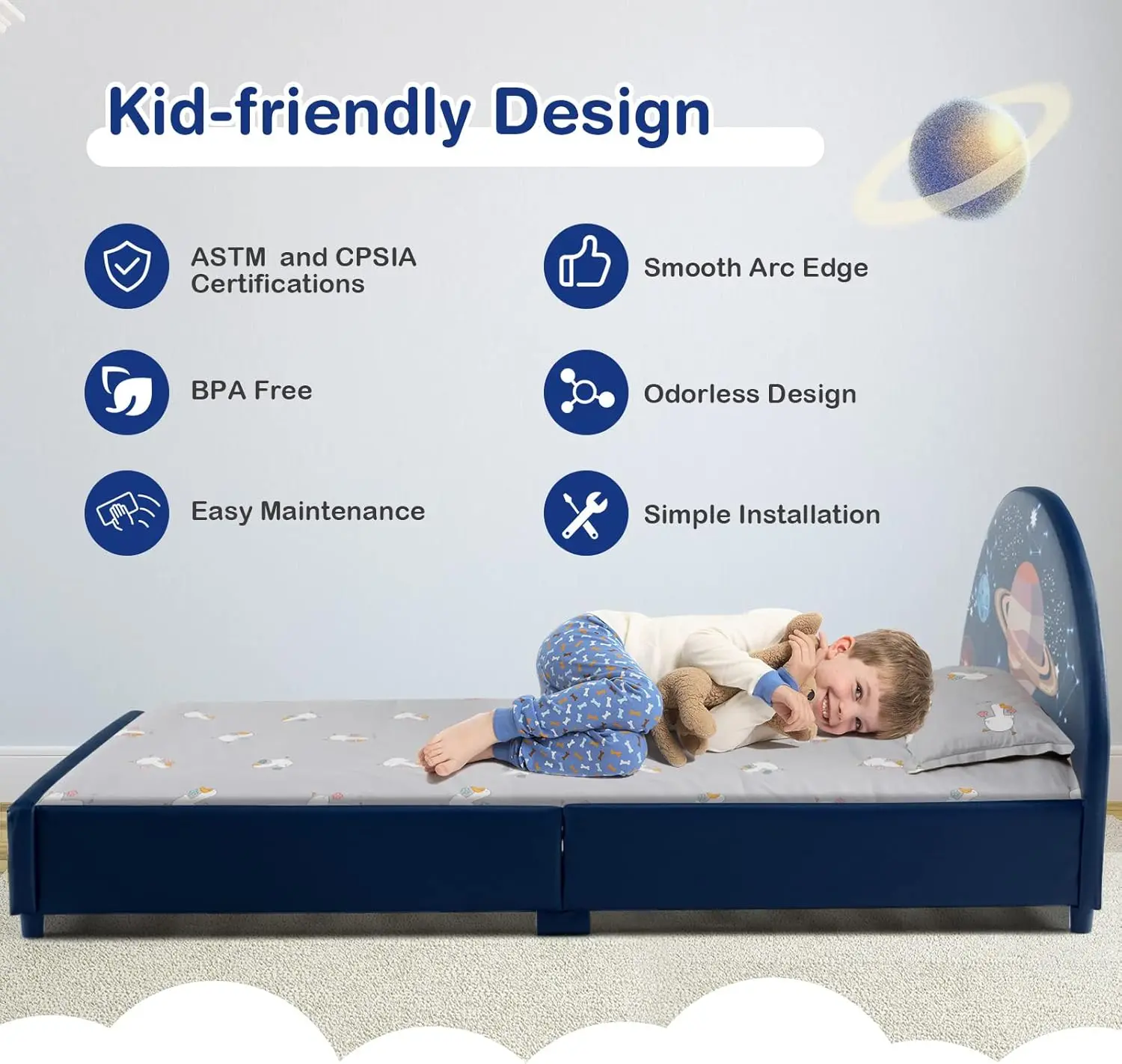 Wood Upholstered Twin Bed Frame for Kids