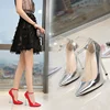 Large size women's high heels, red sexy pointed 13cm high heels, wedding shoes, nude black, red rubber soled high heels, size 46 1