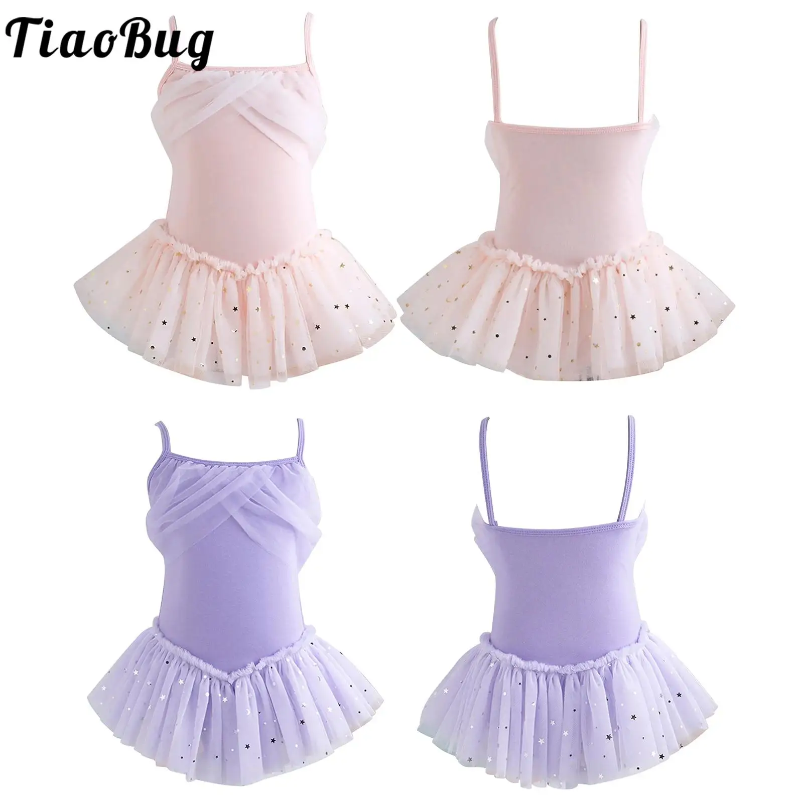 

TiaoBug Kids Girls Ballet Dance Dresses Spaghetti Straps Shiny Sequins Tulle Tutu Dress Ballerina Outfit Party Costume