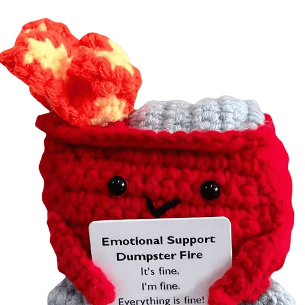 Cute Crochet Dumpster Fire with Encouraging Card Emotional Support Dumpster Fire Funny Gifts for Coworkers Friends