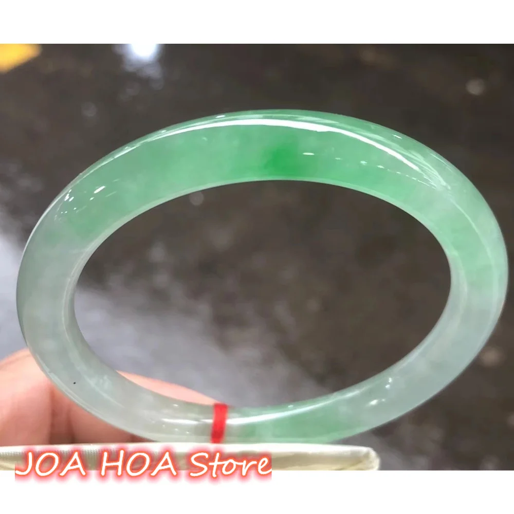A Grade Icy Species Jade Round Bar Bangle Floating Light Green Natural Myanmar Jadeite Bracelet Fine Jewelry Hand-Ring