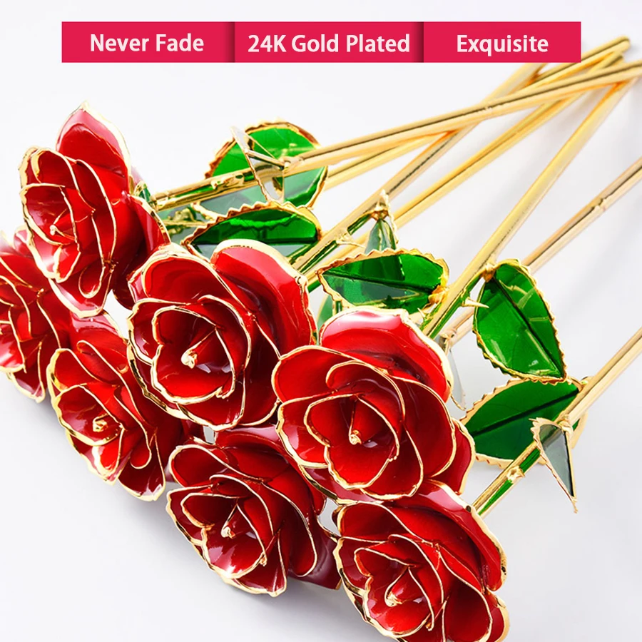 

24k Gold Plated Rose Flower with Gift Packing Box For Birthday Mother's Day Anniversary Valentine's Day Holiday Decor Flowers