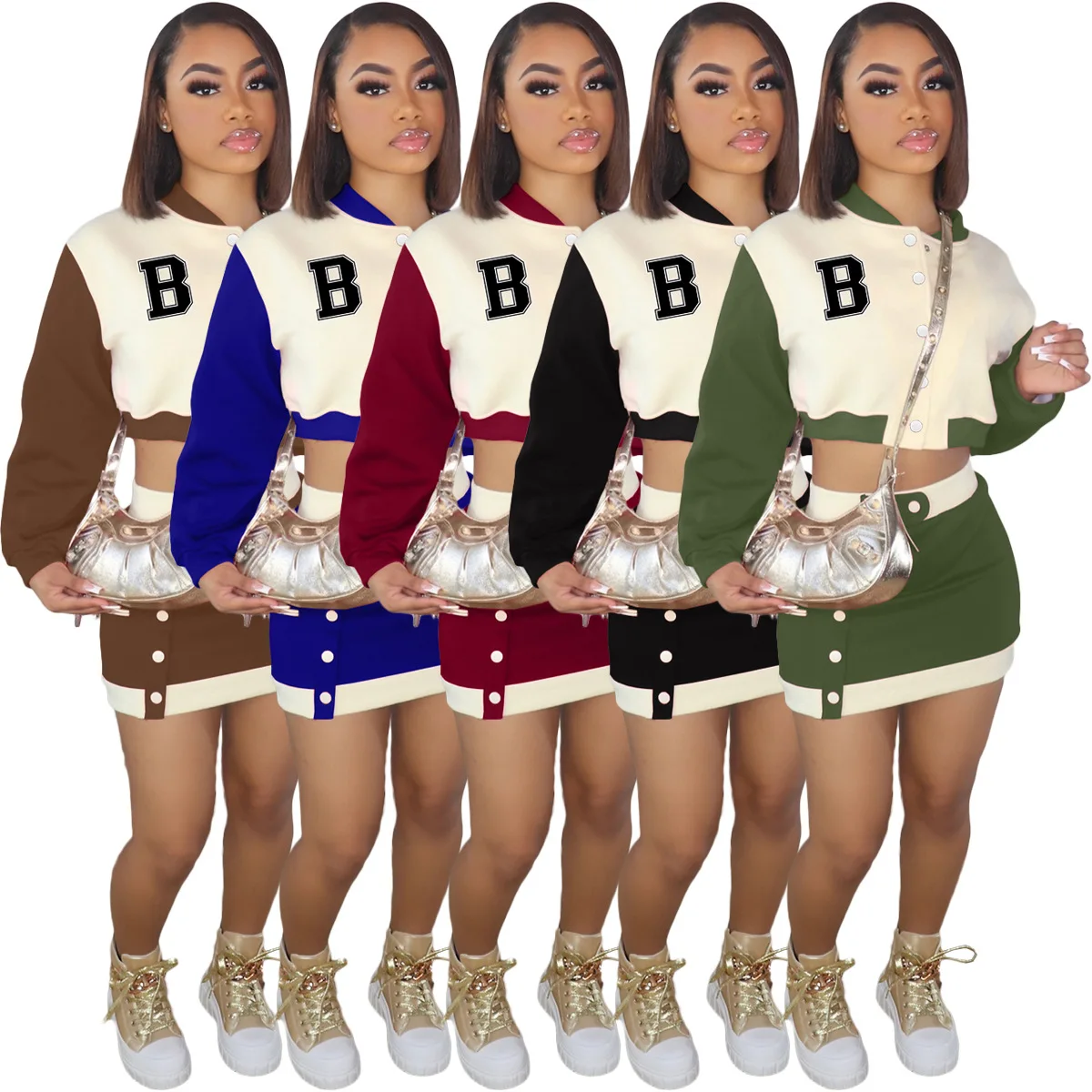 European and American women's clothing New fashion long-sleeved baseball uniform, short skirt, athleisure two-piece suit