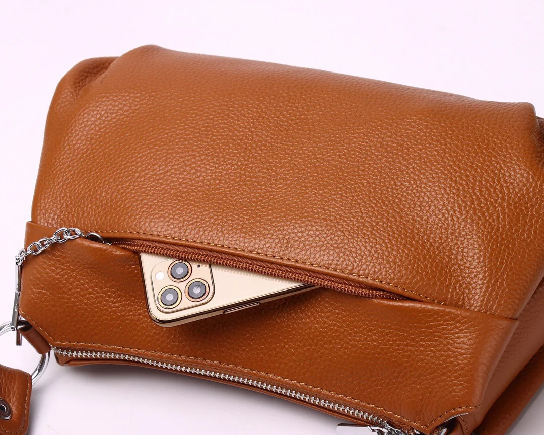 Top Layer Cow Leather Crossbody Leisure Handbag Women's Fashionable Handbag High Quality Versatile Shoulder Bag Large Capacity