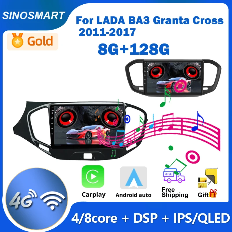 

SINOSMART For LADA BA3 Granta 2011 - 2017 Car GPS Navigation Multimedia Player 2.5D IPS/QLED Built-in DSP