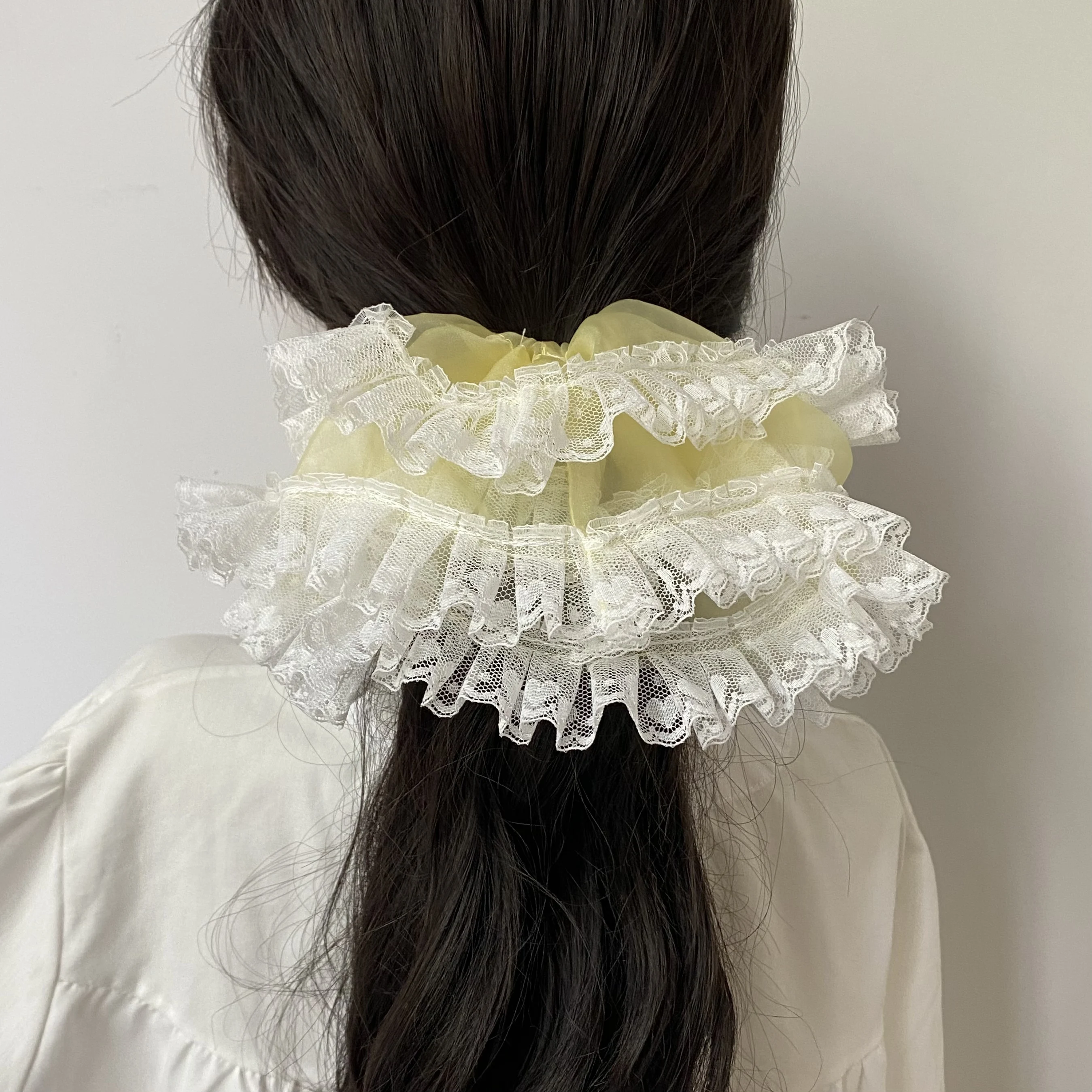 1PC Pastel Color Lace Scrunchies Set, Ruffled Chiffon Hair Ties, Cute Hair Accessories for Girls & Women