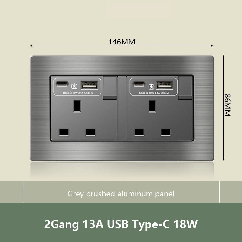 2Gang 13A USB C 18W