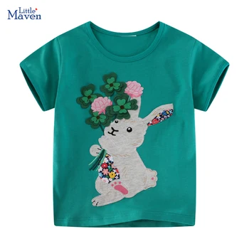 Little Maven Abbigliamento per bambini Abbigliamento per bambini coreano 2025 Nuova estate Abbigliamento per bambini T-shirt Cartoon Conigli Neonate 1