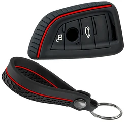 Premium Leather Car Key Case Cover with Keychain Attachment (Black)
