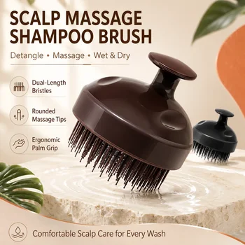 Spazzola per Massaggio del Cuoio Capelluto con Setole a Doppia Lunghezza, Pettine Districante per Capelli Bagnati e Asciutti, Impugnatura Ergonomica per Uomini e Donne, Cura dei Capelli sotto la Doccia