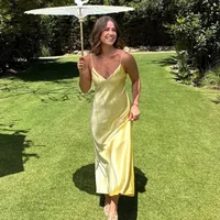 HXAO Womens Yellow Slip Dress Summer 2025 Woman Satin V-Neck Party Dresses Elegant Evening Sleeveless Backless Long Vestidos 066 - Image 4