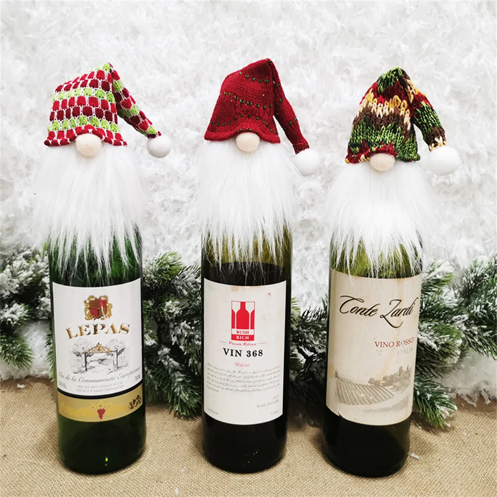 Description Picture 3 of item2/1Pcs Christmas Wine Bottle Cover Cute Gnome Faceless Doll Champagne Bottle Cover Dressing Up Xmas New Year Dinner Decoration