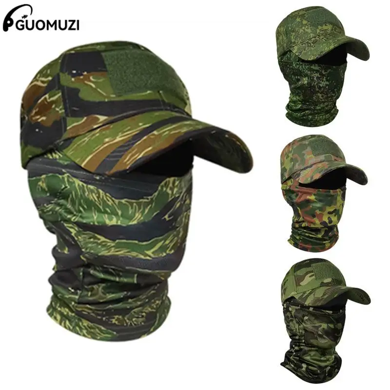 Tactical Baseball Caps camouflage hat sports caps camouflage cap baseball hat fishing hat + Face Mask Hood Set For Men Summer Snapback Sun Hats Outdoor Camouflage Hunting Cycling Fishing