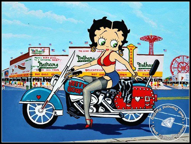 Betty Boop Rides Motorcycle Diamond Painting Art Disney Carton Fashion Girl  Cross Stitch Mosaic Kits Kids Handwork Home Decor