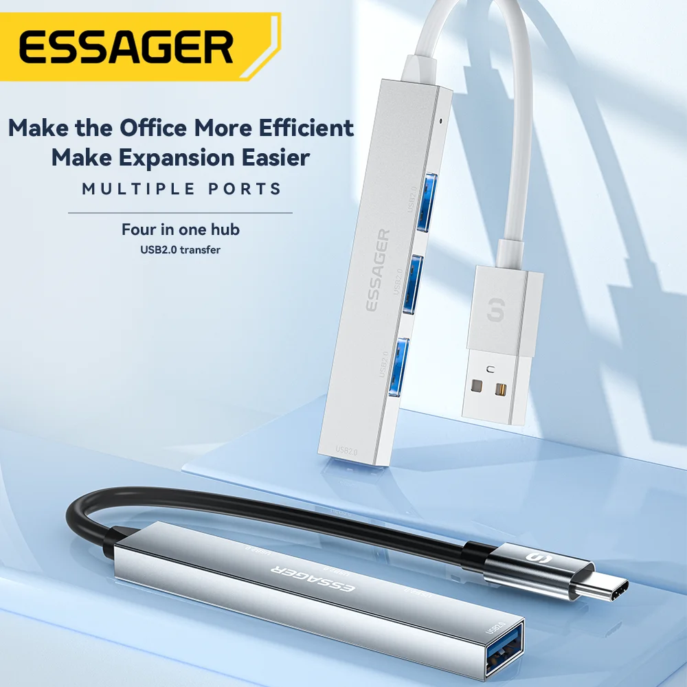 Фото Essager 4 в 1 USB C кабельный концентратор USB 2,0 высокоскоростной разветвитель Тип C концентратор адаптер для ноутбука компьютера USB многофункциональный расширитель №3