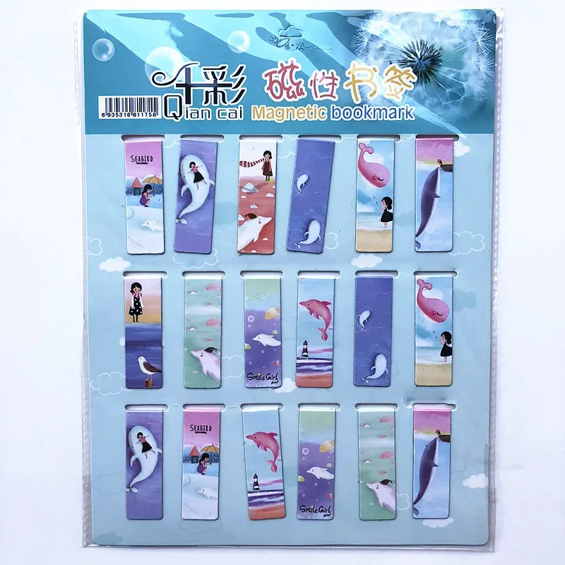 18pcs/set Magnetic Bookmark magnetic bookmark animal bookmark retro flower bookmark floral painting bookmark Cute Cat Flower Paris Luminous Cartoon Animals Daily Book Mark for books