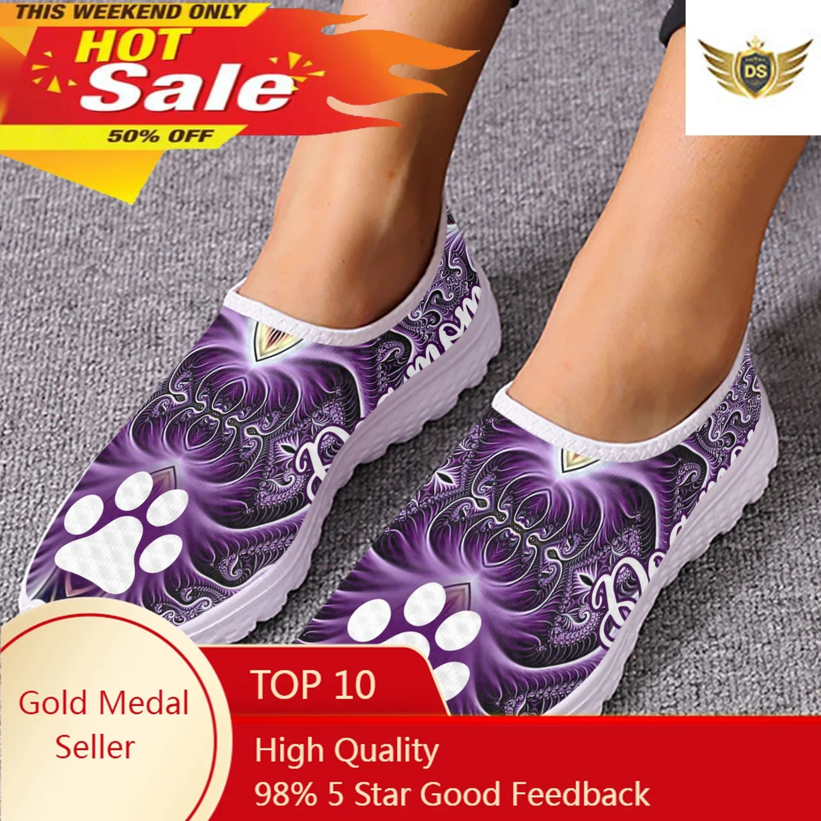 Dog Claw Print Spring Summer Mesh Sneakers Women Casual Flats Super Light Walking Female Flat Shoes Sports Shoes