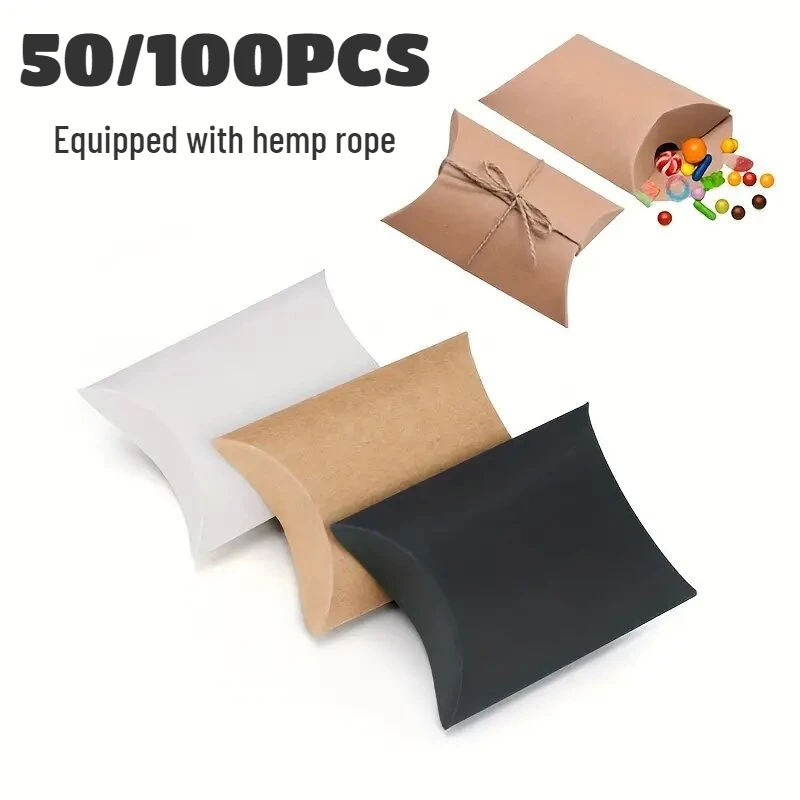 50/100PCS Kissen Süßigkeiten Papier Box Kraft Papier Verpackung Box Verwendet Für Süßigkeiten Schmuck Geschenke Hochzeit Party Dekorationen ausgestattet