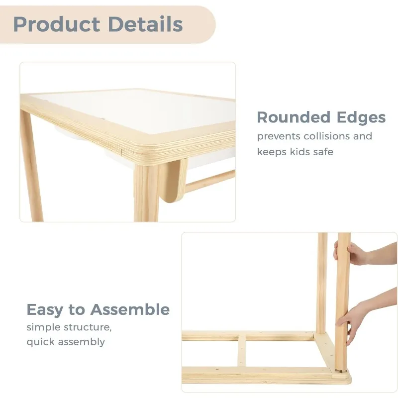 Sensory Table with 2 Chairs & 1 Roll Paper, Multifunction Wooden Sand and Water Table with Double-Side Board