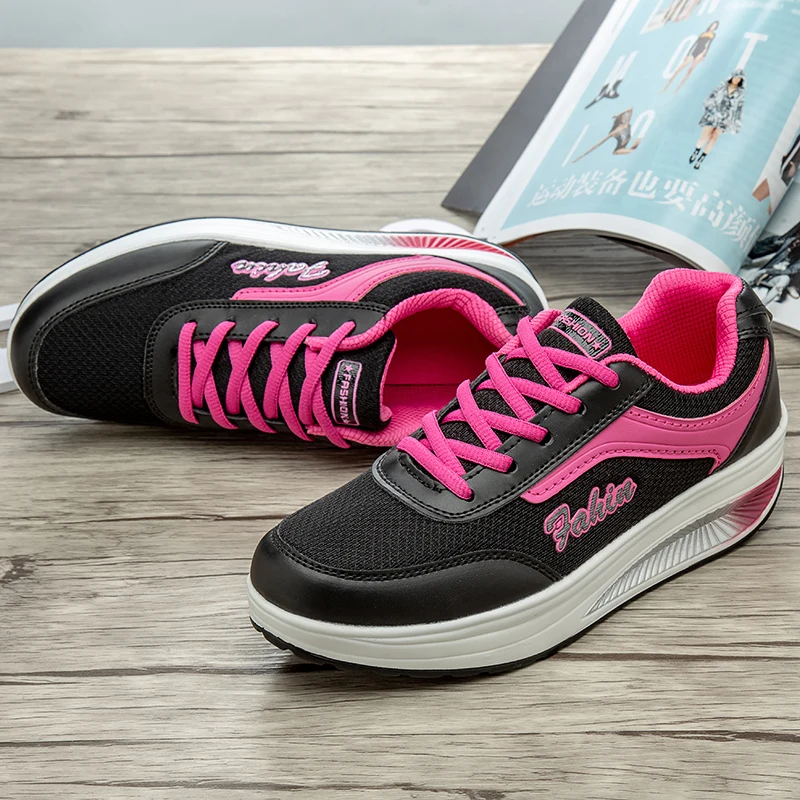 Women Vulcanized Shoes Platform Low-top Shake Shoes Mesh Heightening Casual Sneakers Light Concise Loafers Non-slip Soft Bottom