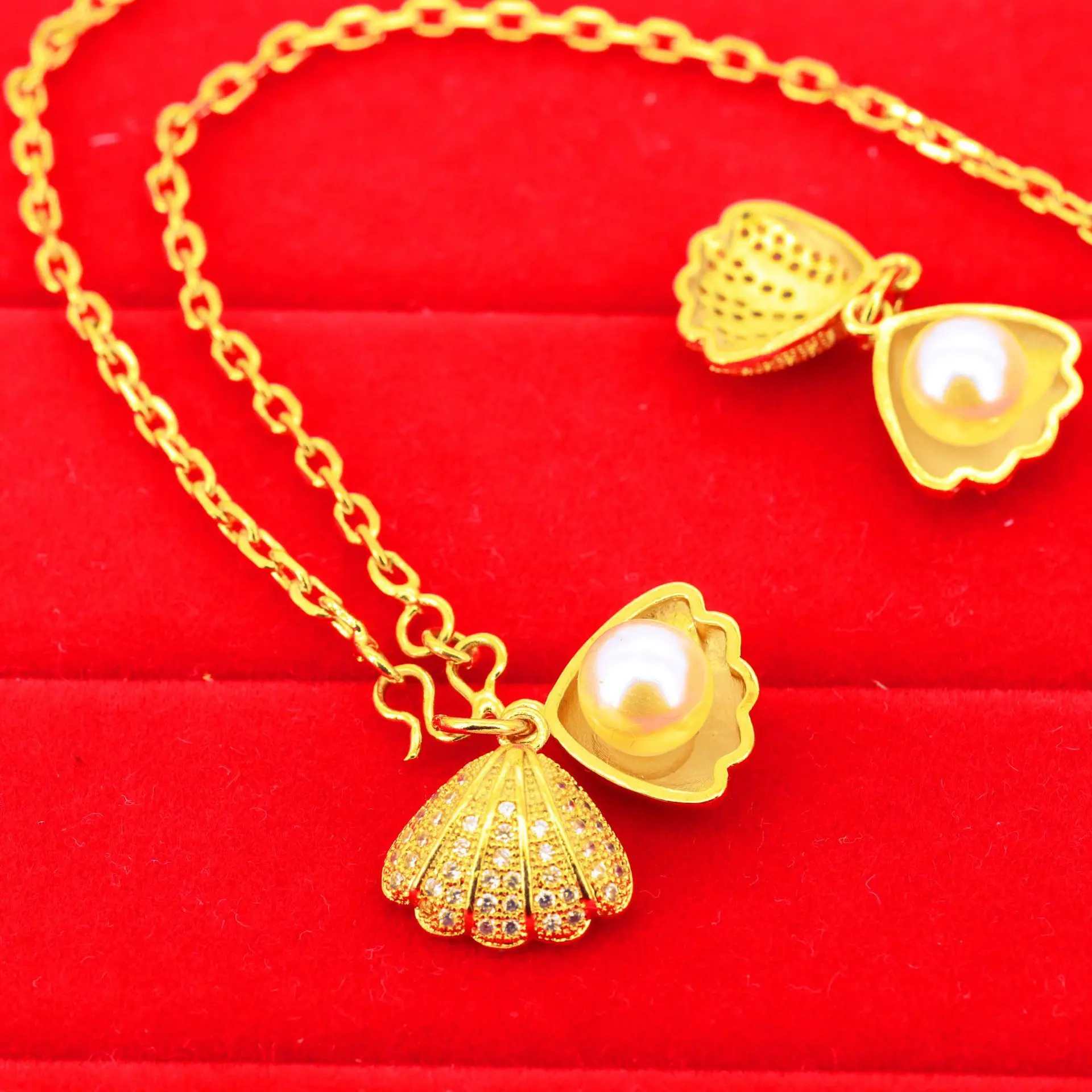 

Shell Pearl 14k Yellow Gold Plated Necklace for Women Elegant Female Pearl Pearl Clavicle Chain Birthday Fine Jewelry Gifts