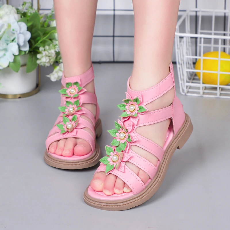 Girls PU Hollow Flowers Open Toe Sandals
