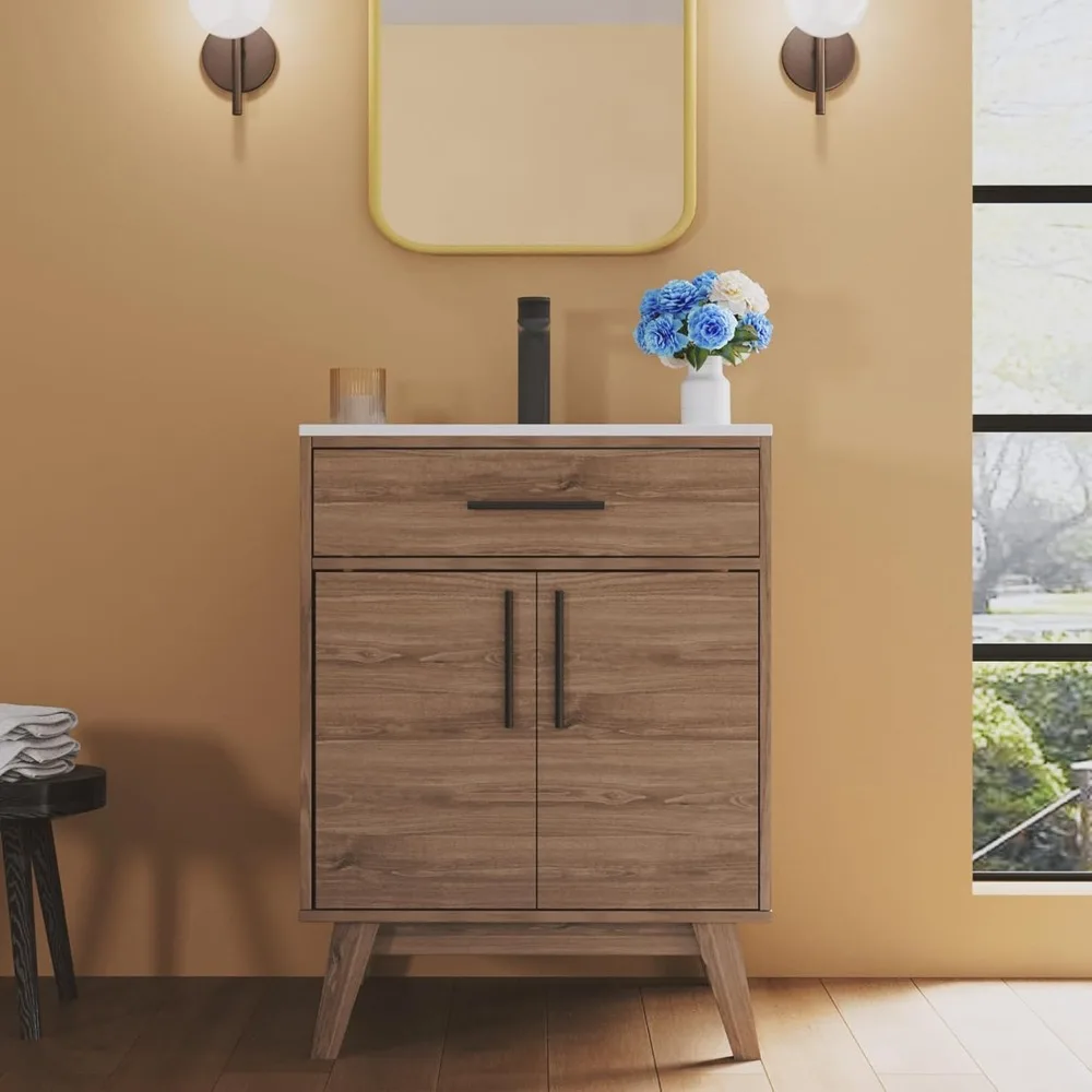 24.5" Bathroom Vanity with Sink Combo, Small Single Bathroom Cabinet Set, Integrated Sink, Soft Closing Doors with Metal Handles 6