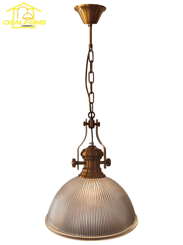 

American Country Vintage Iron Art Decorative Pendant Lights LED E27 Striped Glass Hanging Lamp Loft Restaurant Kitchen Balcony