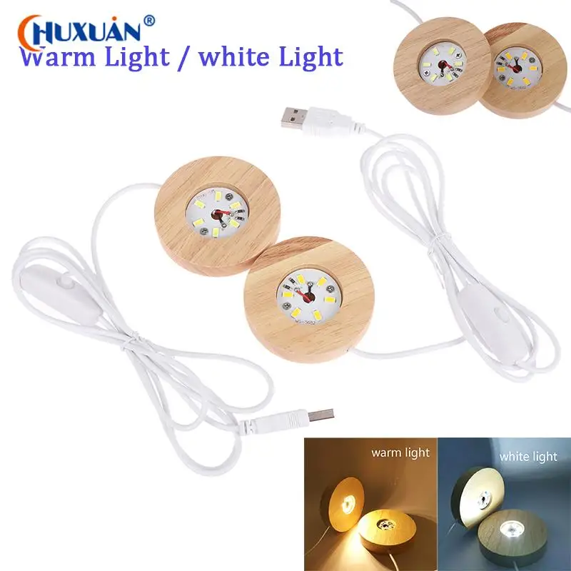 

Wooden LED Light Dispaly Base Crystal Glass Resin Art Ornament Wooden Night Lamp Base Light Rotating Display Stand
