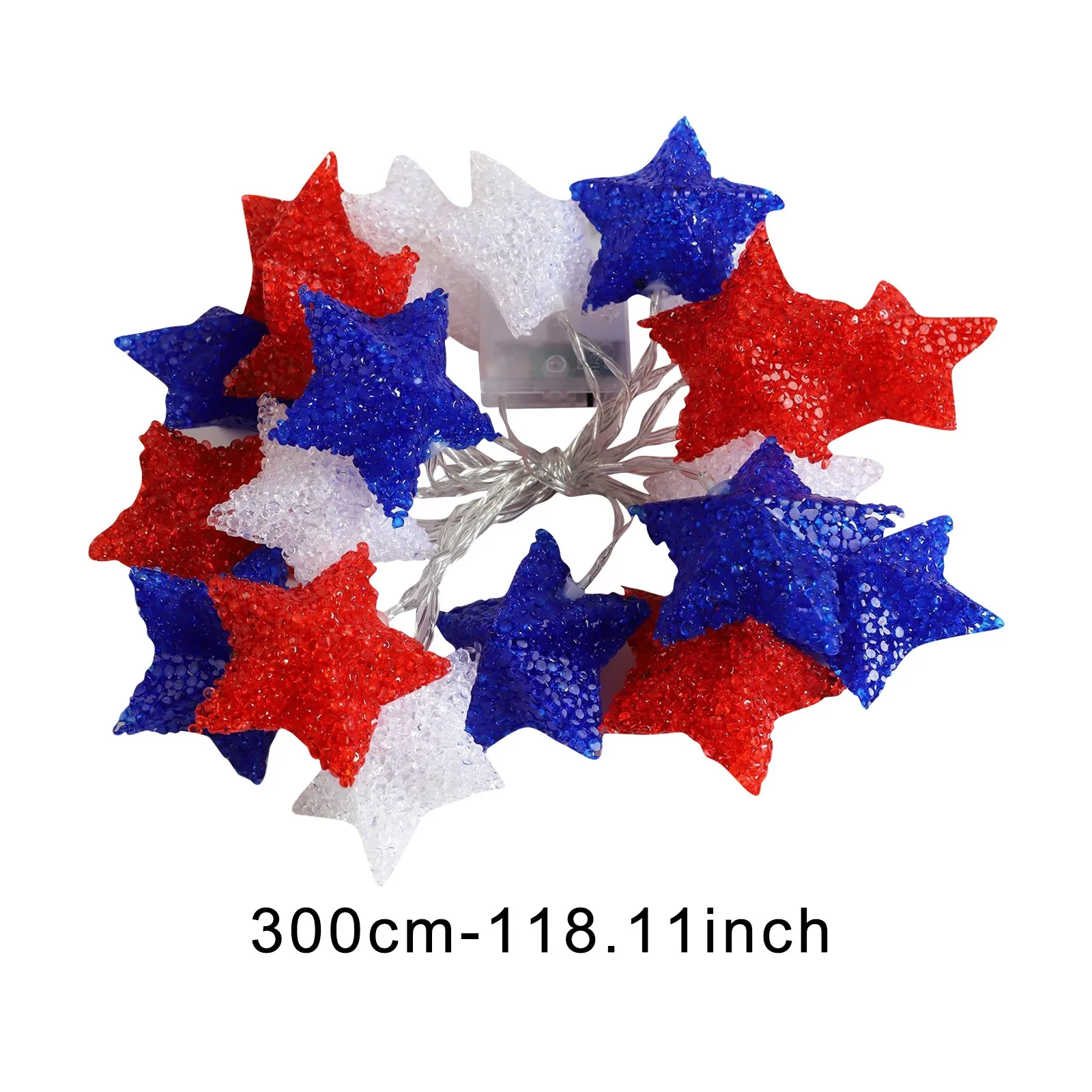 Led Light String American Independence Day Five-Pointed Star Light String Red White And Blue Star Battery Style Lanter