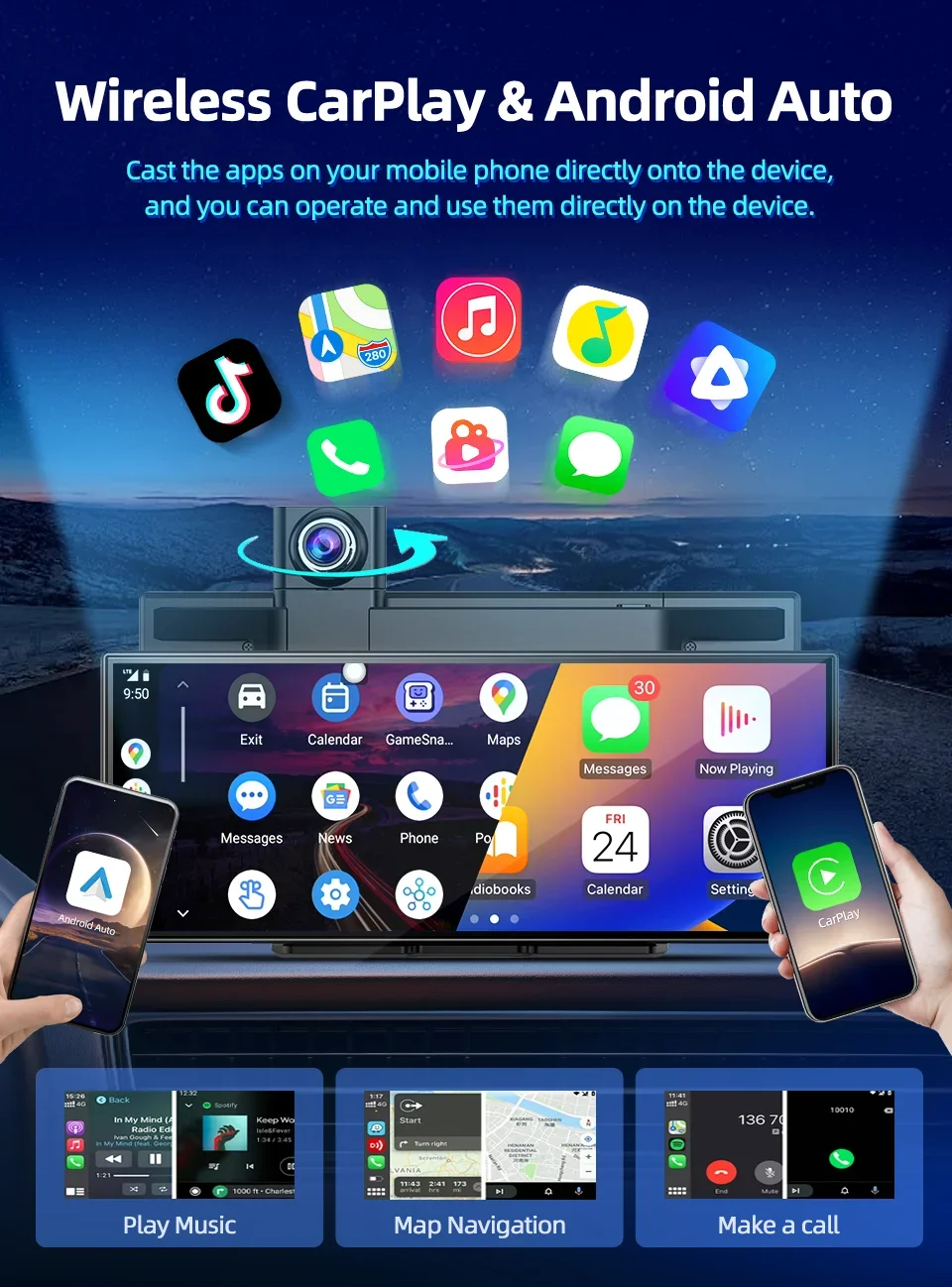 Imagebon H70 Plus 60FPS Carplay 11,4" ADAS Auto-DVR Dual-Linsen-Aufnahme Kabelloses CarPlay & Android Auto Dashcam GPS-Navigation – Detail 5