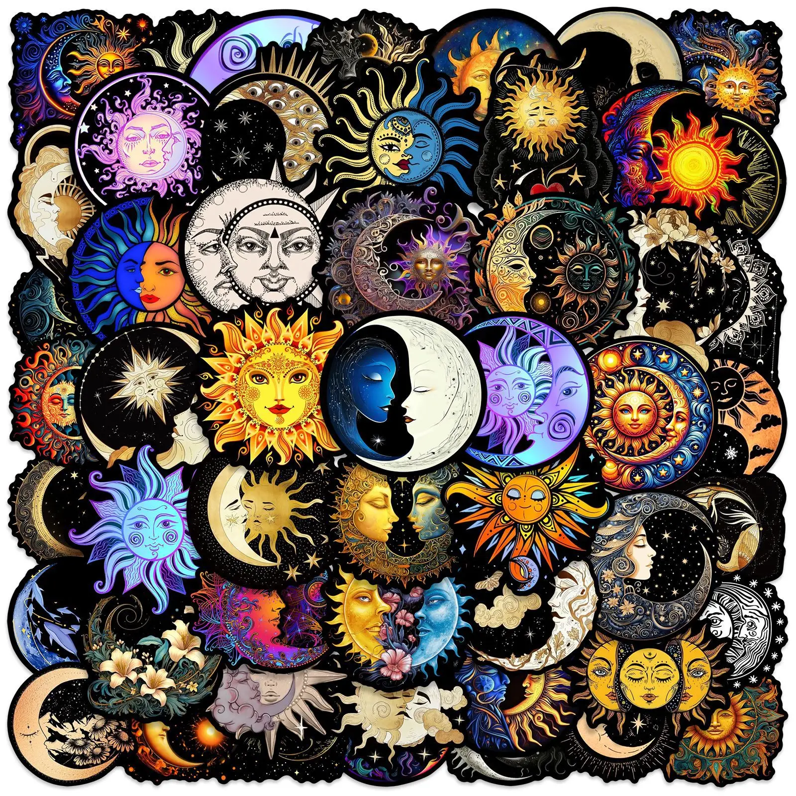 50pcs Whimsical Sun and Moon Waterproof Graffiti Stickers