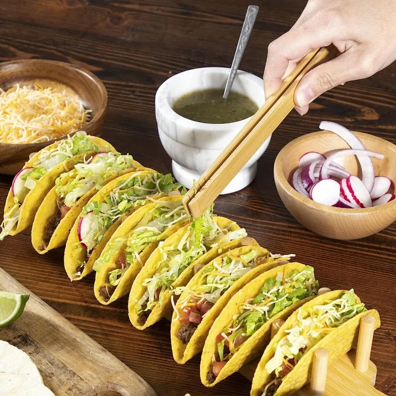 Bamboo Wooden Taco Holder Potato Chips Corn Roll Rack Tray Shelf Tortilla Burritos Rack Tray Parties Restaurants taco holder