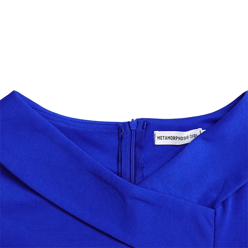 Plus Size Clothes Female Off Shoulder V-Neck Solid Color Three Quarter Sleeve Autumn Zipper High Waist Slim Elegant Midi Dress
