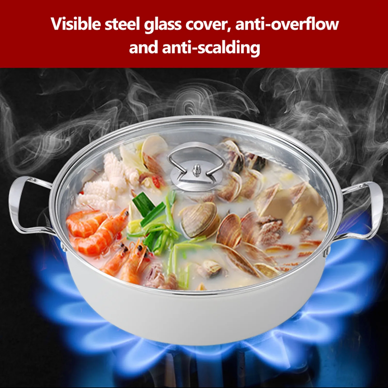 2-Layer Steel Pot Stainless Steel Cookware 27cm/11in 2-Layer Pot Cooker Double Boiler Soup Steaming