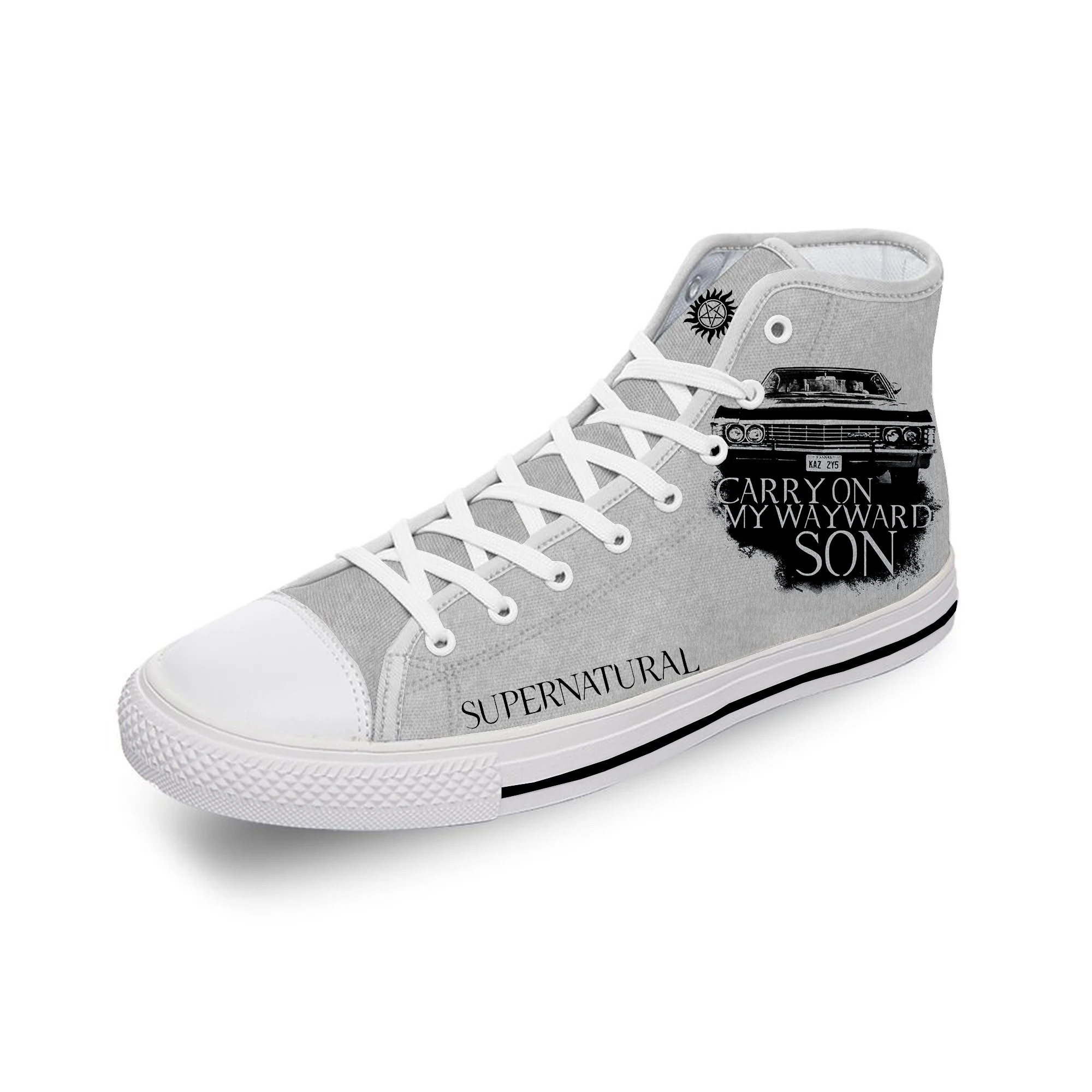 

Carry on My Wayward Son Supernatural Cool White Cloth 3D Print High Top Canvas Shoes Men Women Lightweight Breathable Sneakers