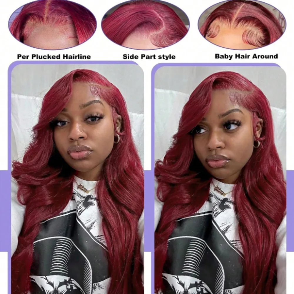 30 Inch 99J Burgundy Lace Front Wigs Human Hair 13x4 Body Wave HD Lace Front Wigs Pre Plucked with Baby Hair 250% Density