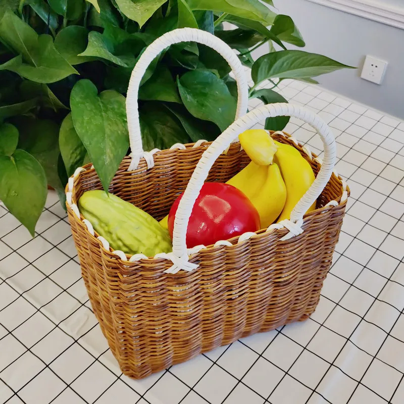 Handmade Wicker Shopping Basket Home Vegetable Fruit Packing Picnic Storage Basket Garden Imitating Rattan Woven Flower Basket 5