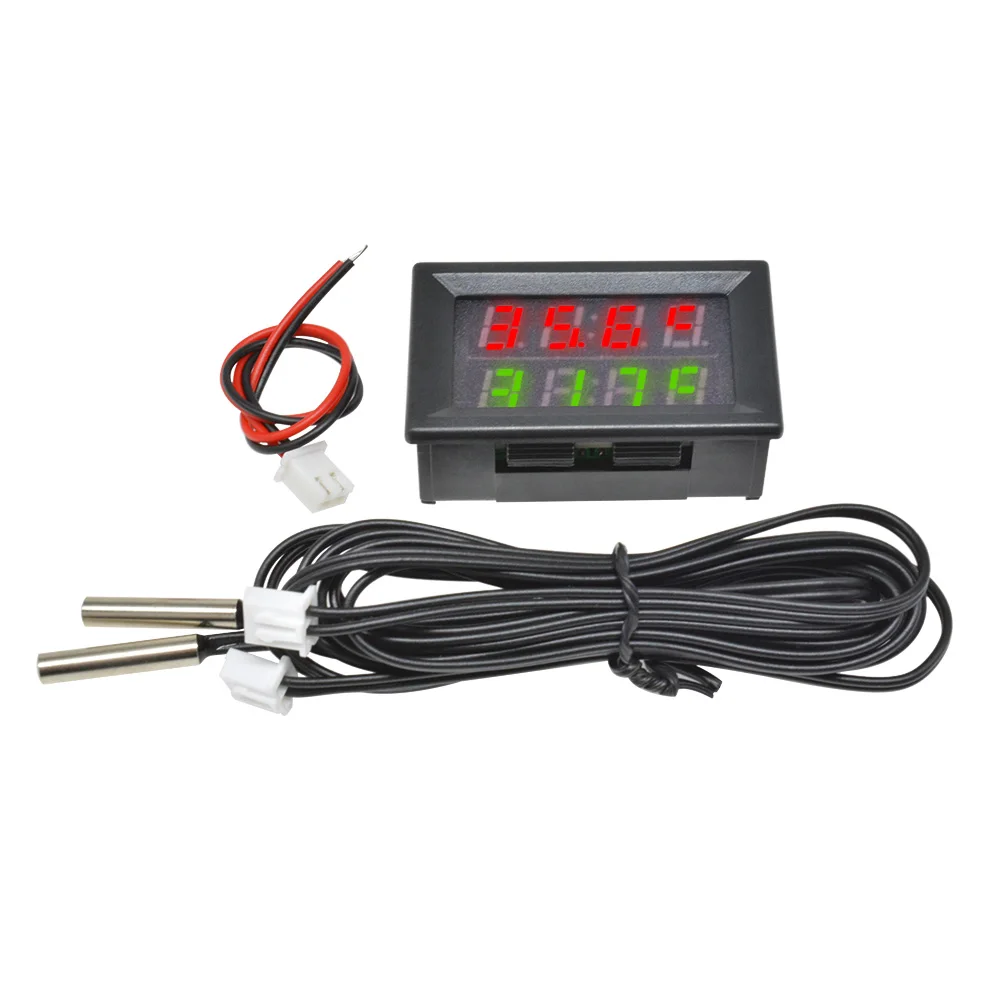 DC 4V-28V LED 4 자리 듀얼 디스플레이 디지털 온도계 온도 센서 테스터 듀얼 NTC 방수 금속 프로브