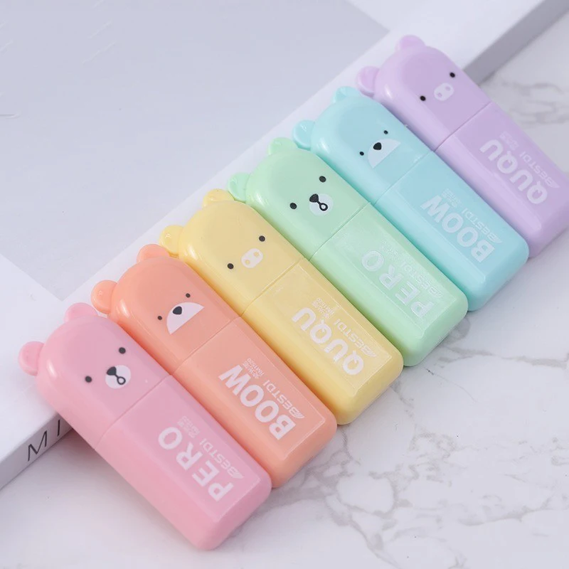 6PCS/Set Bear Mini Fluorescent Highlighter Pen Kawaii Pastel Marker Pens Stationery Material Escolar Papelaria School Supplie