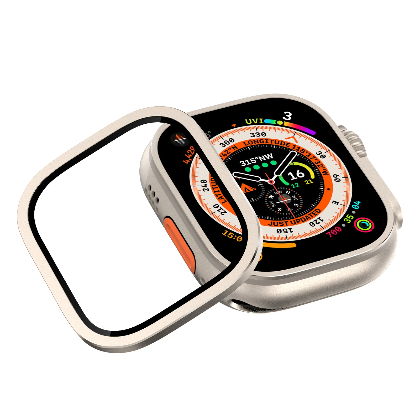 Premium Aluminum Alloy Metal Bumper Case with Screen Protector for Apple Watch Ultra - Full Protective Cover