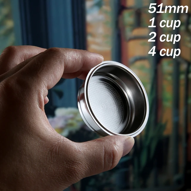 51mm Stainless Steel Coffee Filter Basket 1 Cup/2 Cups/4 Cups Coffee Powder Bowl Single/double Handle Bottomless Powder Bowl