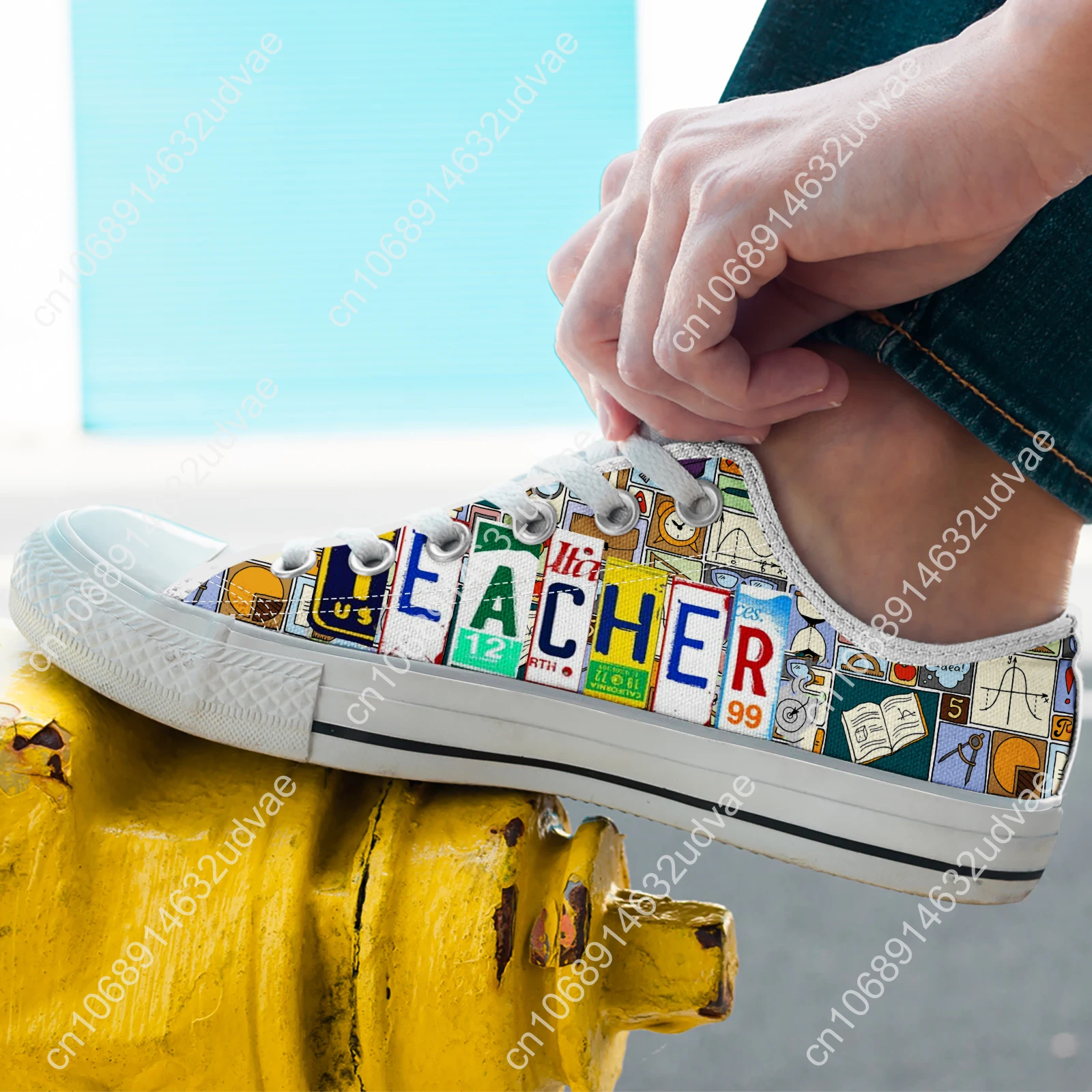 Sneakers Women Shoes 2024 License Plate Teacher Pattern Canvas Shoes Casual Women Sport Shoes Flat Lace-Up Zapatillas Mujer