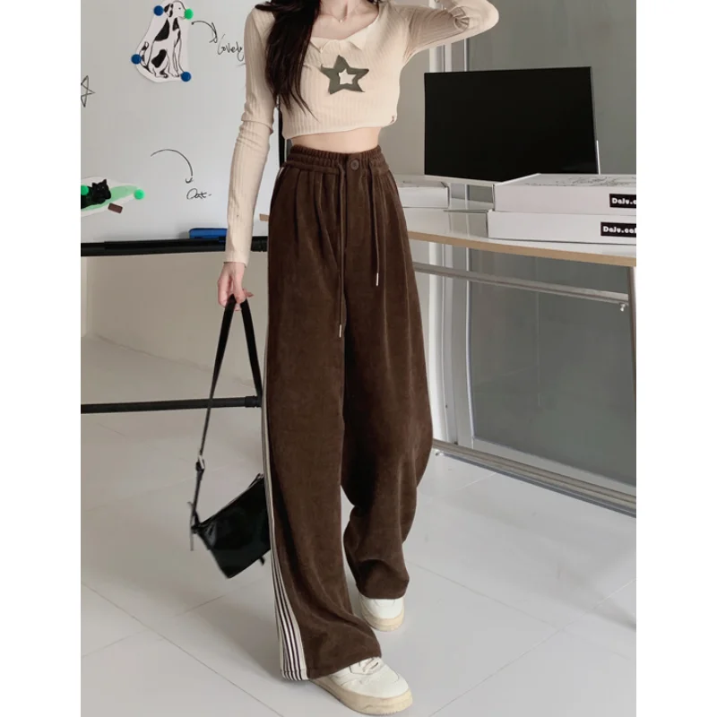 

Брюки-карго женские с завышенной талией, уличные штаны с широкими штанинами на шнуровке, модные повседневные Прямые зимние черные