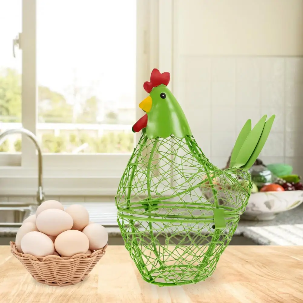 Egg Basket Iron Wire Chicken Shaped Egg Holder Easter Eggs Storage Basket for Kitchen Home Decorations