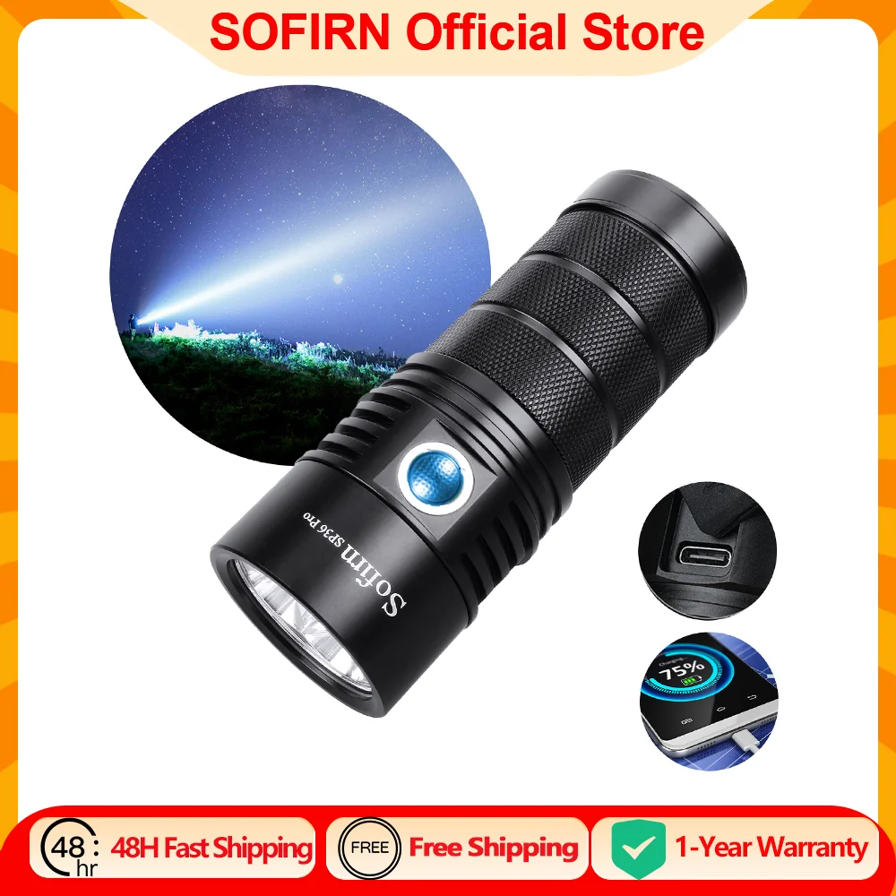 Sofirn SP36 Pro 8000lm Powerful LED Flashlight 4*SST40 USB C Rechargeable 18650 Torch